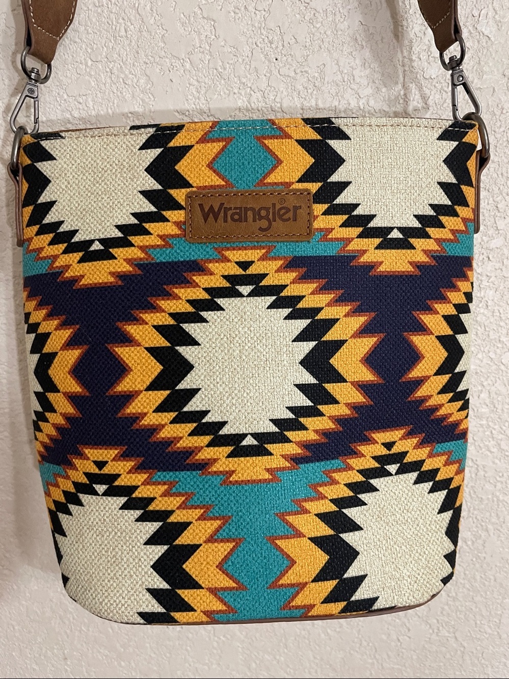 Wrangler Teal, Mustard & Navy Aztec Canvas Crossbody Bag